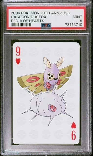 2006 Pokemon Center 10Th Anniversary Playing Cards Red Deck Cascoon/Dustox, Of Hearts #9 card image
