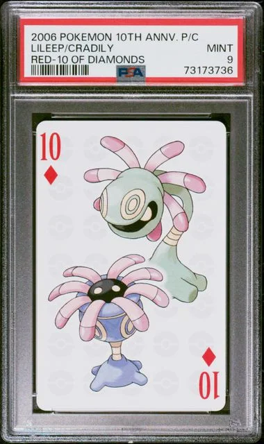2006 Pokemon Center 10th Anniversary Playing Cards Red Deck Of Diamonds Cradily/Lileep #10 card image