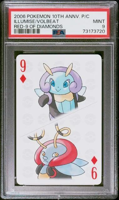 2006 Pokemon Center 10Th Anniversary Playing Cards Red Deck Of Diamonds Illumise/Volbeat #9 card image