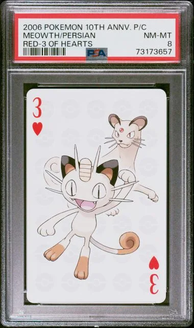 2006 Pokemon Center 10Th Anniversary Playing Cards Red Deck Of Hearts Meowth/Persian #3 card image