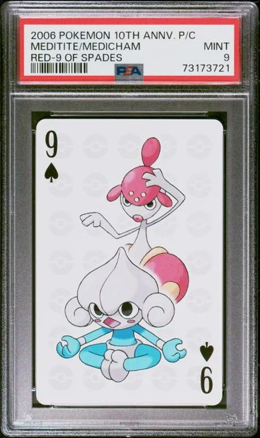 2006 Pokemon Center 10th Anniversary Playing Cards Red Deck Of Spades Medicham/Meditite #9 card image