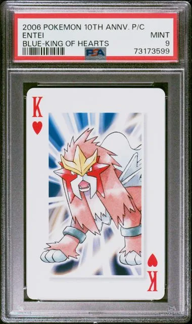 2006 Pokemon Center Anniversary Playing Cards Blue Deck King Of Hearts Entei #10th card image