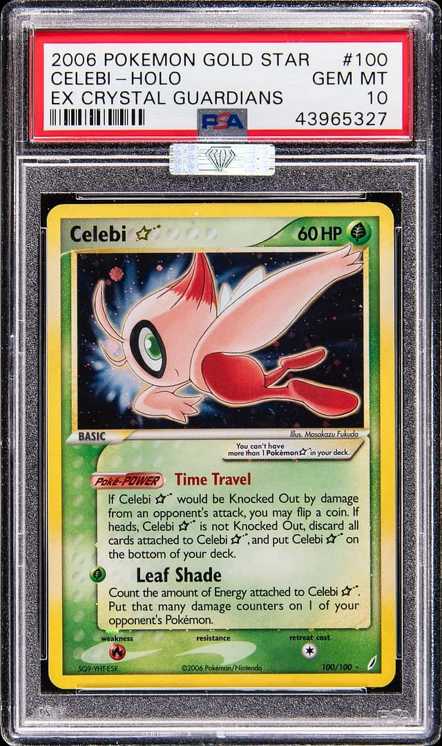 2006 Pokemon EX Crystal Guardians Gold Star Holo Celebi #100 card image