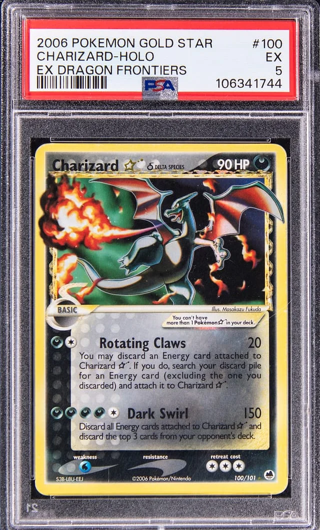 2006 Pokemon EX Dragon Frontiers Gold Star Holo Charizard #100 card image