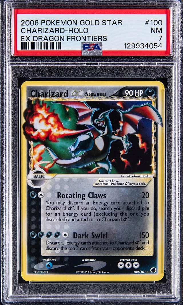 2006 Pokemon EX Dragon Frontiers Holo Gold Star Charizard #100 card image
