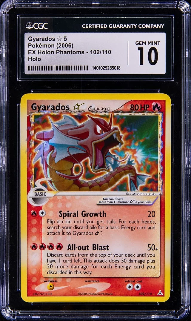 2006 Pokemon EX Holon Phantoms Holo Gold Star Gyarados #102 card image