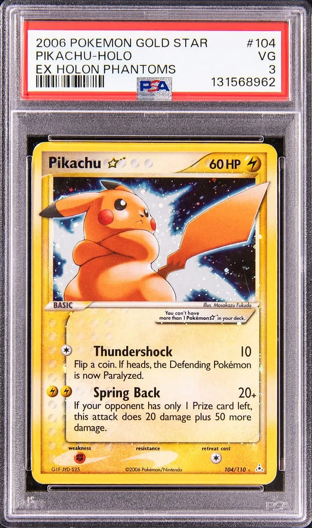 2006 Pokemon EX Holon Phantoms Holo Gold Star Pikachu #104 card image