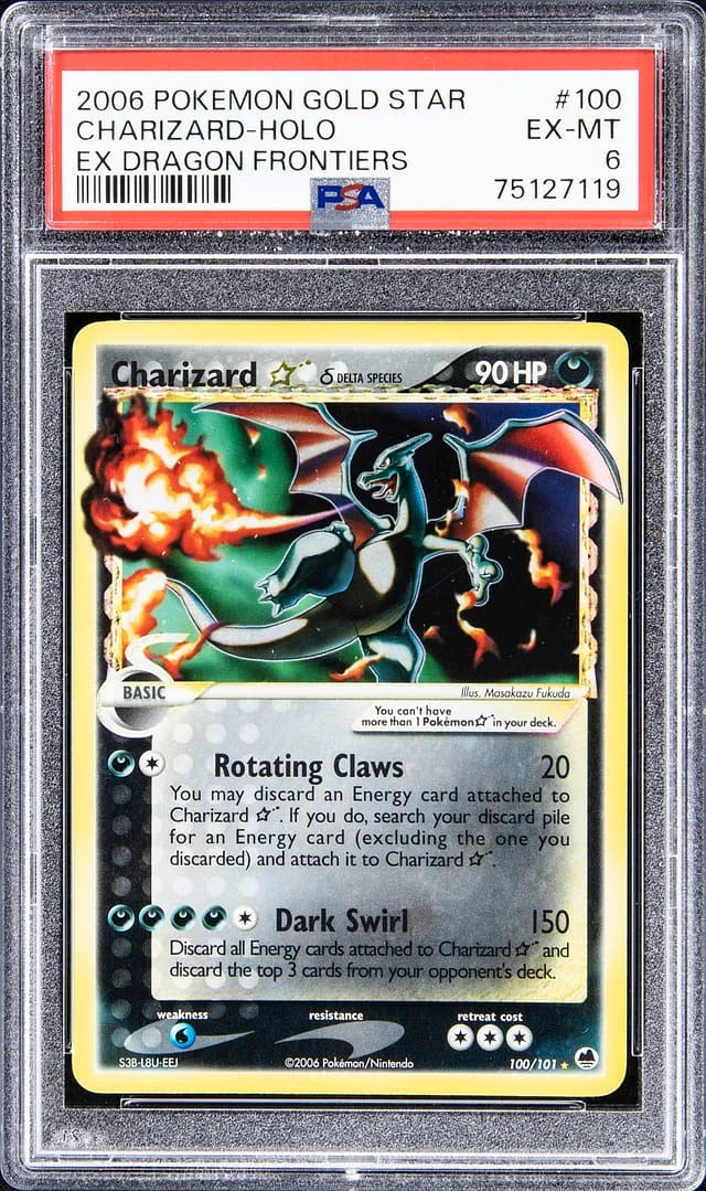 2006 Pokemon Gold Star EX Dragon Frontiers Rare Holofoil Charizard #100 card image