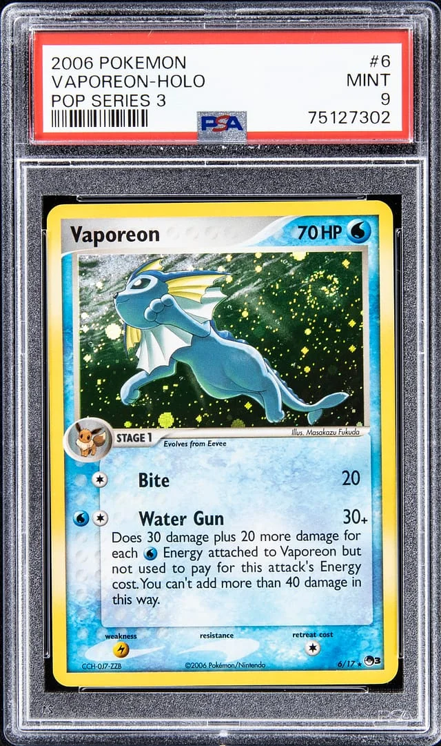 2006 Pokemon Pop Series 3 Rare Holofoil Vaporeon #6 card image