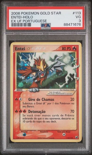 2006 Pokemon Portuguese Ex Unseen Forces Gold Star Entei-Holo #113 card image