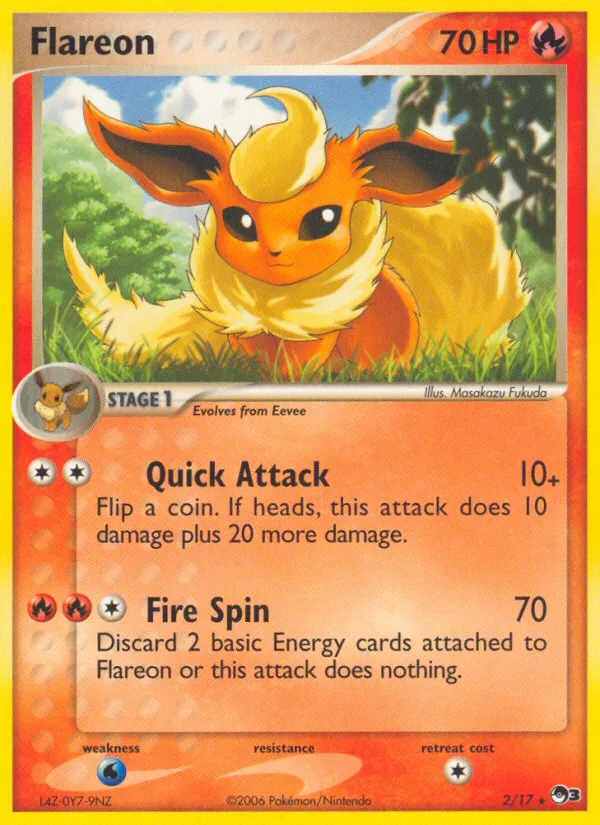 2006 POP Series 3 Flareon Rare #02/17 Rare card image