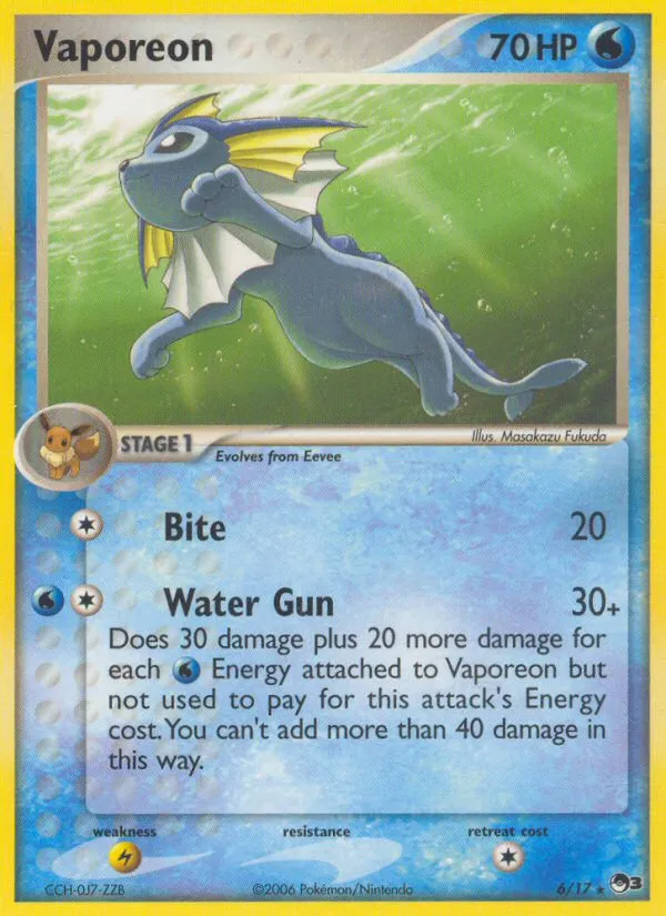 2006 POP Series 3 Vaporeon Rare #06/17 Rare card image