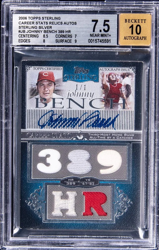 2006 Topps Johnny Bench Career Stats Relics Autographs Sterling Silver #CS-JB card image