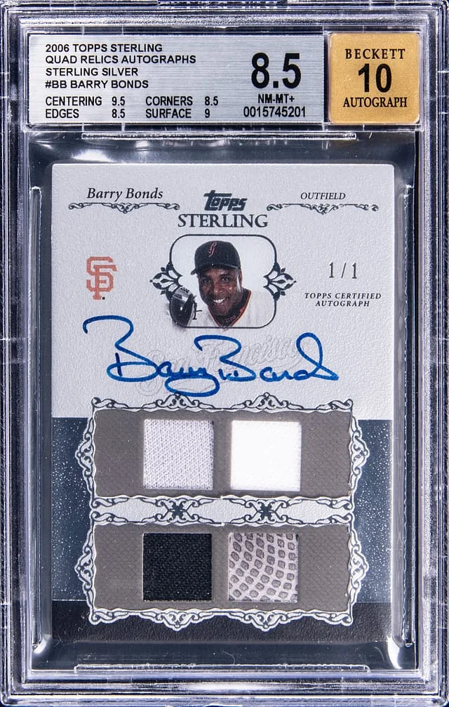 2006 Topps Sterling Barry Bonds Quad Relics Autographs Sterling Silver #BB-4R card image