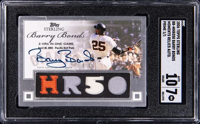 2006 Topps Sterling Barry Bonds Moments Relic Autographs Prime #BB-MHRG50 card image