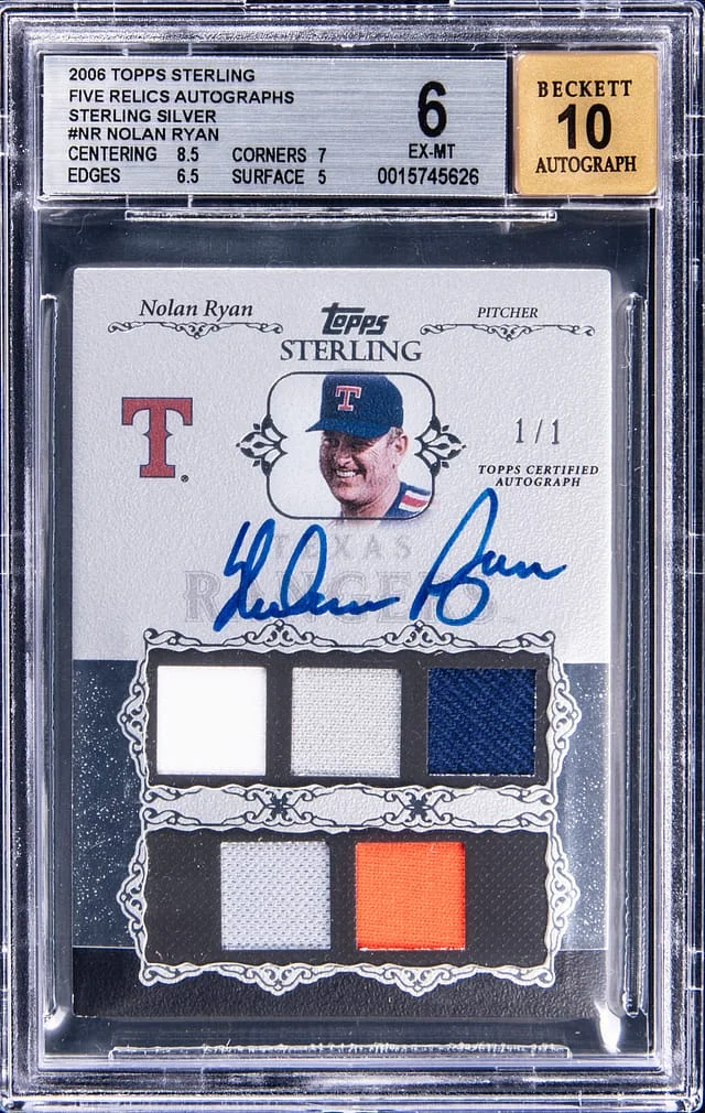 2006 Topps Sterling Nolan Ryan Five Relics Autographs Sterling Silver #NR-5R card image