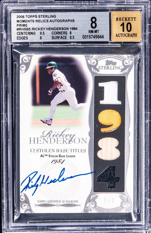 2006 Topps Sterling Rickey Henderson Moments Relics Autographs Prime #RH-SB5 card image