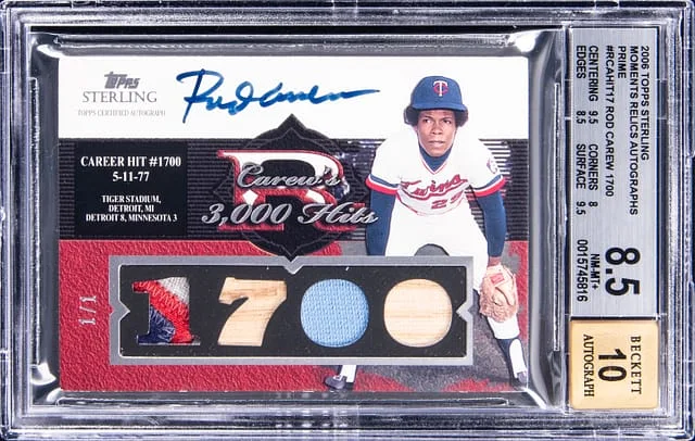2006 Topps Sterling Rod Carew Moments Relics Autographs Prime #RCA-HIT17 card image