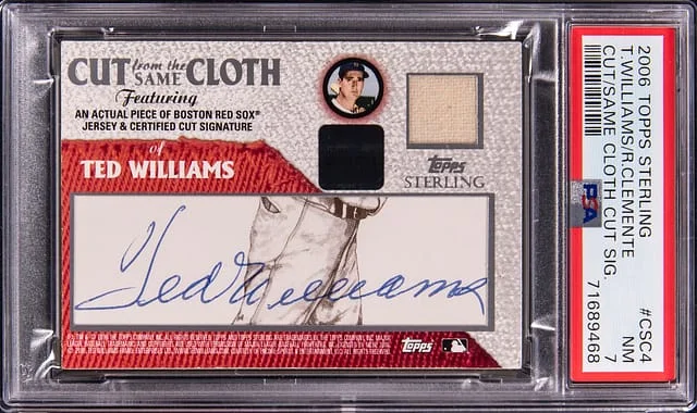 2006 Topps Sterling Ted Williams/Roberto Clemente Cut From The Same Cloth Cut Signatures #CSC-4 card image