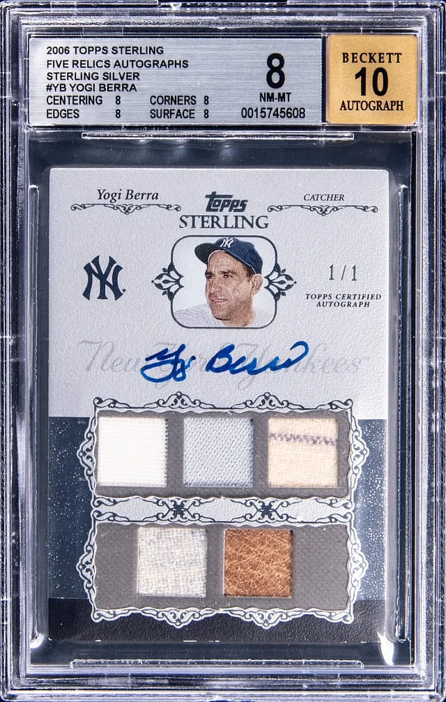 2006 Topps Sterling Yogi Berra Five Relics Autographs Sterling Silver #YB-5R card image