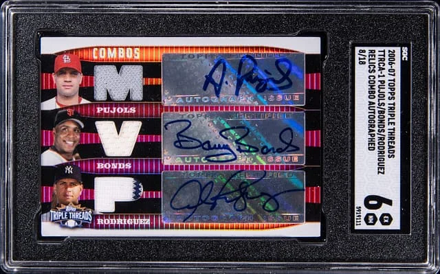 2006 Topps Triple Threads Albert Pujols/Barry Bonds/Alex Rodriguez Multi-Signed Relic Combo Autographs #TTRCA-1 card image