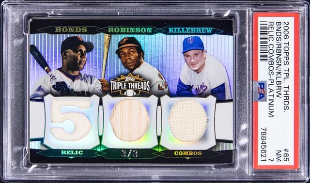 2006 Topps Triple Threads Barry Bonds/Frank Robinson/Harmon Killebrew #TTRC-65 card image