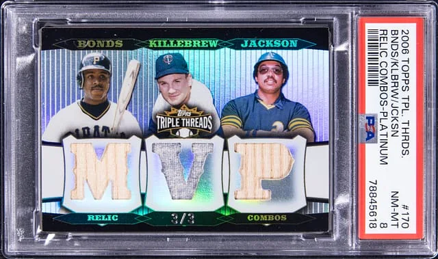 2006 Topps Triple Threads Barry Bonds/Harmon Killebrew/Reggie Jackson Relic Combos Platinum #TTRC-170 card image