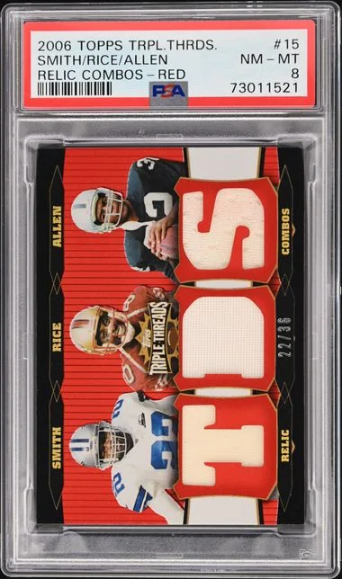 2006 Topps Triple Threads Emmitt Smith/Jerry Rice/Marcus Allen Relic Combos Red #15 card image