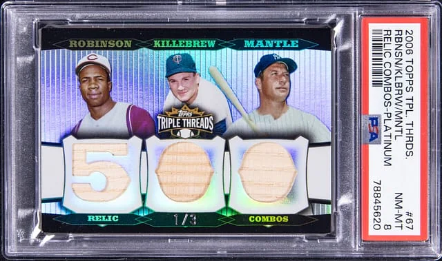 2006 Topps Triple Threads Frank Robinson/Harmon Killebrew/Mickey Mantle Relic Combos Platinum #TTRC-67 card image