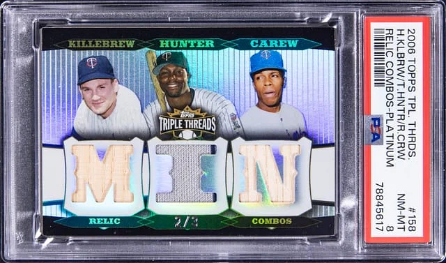 2006 Topps Triple Threads Harmon Killebrew/Torii Hunter/Rod Carew Relic Combos Platinum #TTRC-158 card image