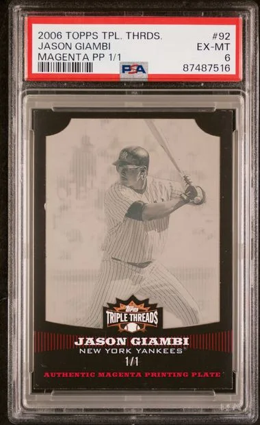 2006 Topps Triple Threads Jason Giambi Magenta Printing Plate #92 card image