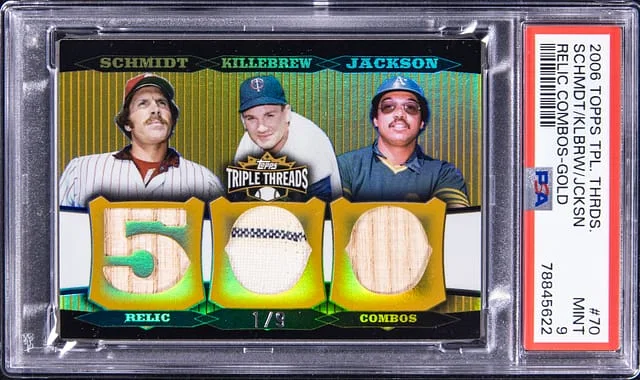 2006 Topps Triple Threads Mike Schmidt/Harmon Killebrew/Reggie Jackson Relic Combos Gold #TTRC-70 card image