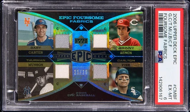 2006 Upper Deck Carter/Munson/Bench/Fisk Game-Used Epic Foursome Fabrics #EM4-CMBF card image