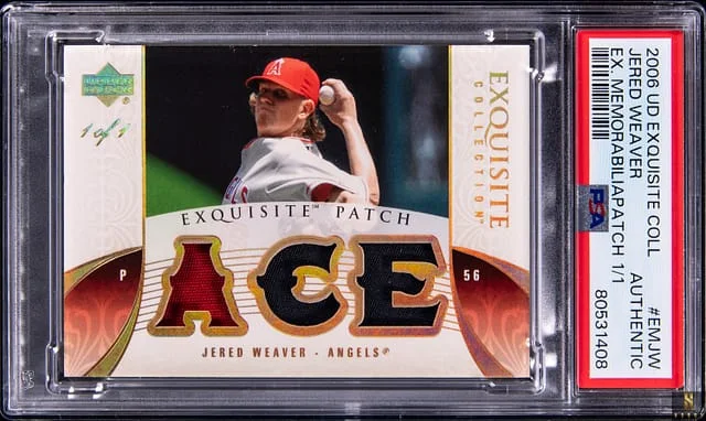 2006 Upper Deck Exquisite Collection Jered Weaver Exquisite Memorabilia Gold Spectrum #EMJW card image