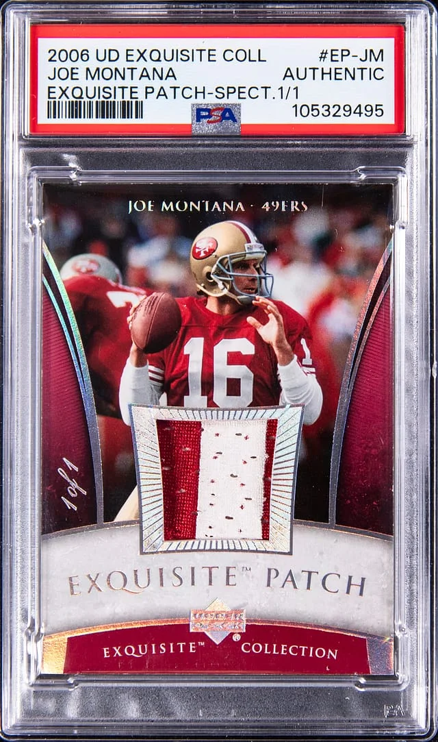 2006 Upper Deck Exquisite Collection Joe Montana Game-Used Exquisite Patch Spectrum #EP-JM card image