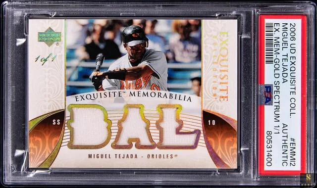 2006 Upper Deck Exquisite Collection Miguel Tejada Exquisite Memorabilia Gold Spectrum #EMMI12 card image