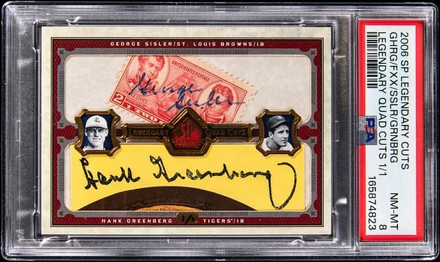 2006 Upper Deck SP Legendary Cuts Gehrig/Foxx/Sisler/Greenberg Multi-Signed Legendary Quad Cuts #QC-GFSG card image