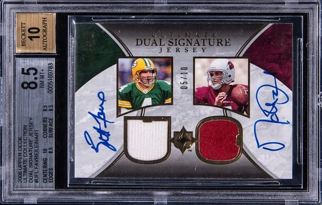 2006 Upper Deck Ultimate Collection Brett Favre/Matt Leinart Dual Signature Jersey #UFL card image