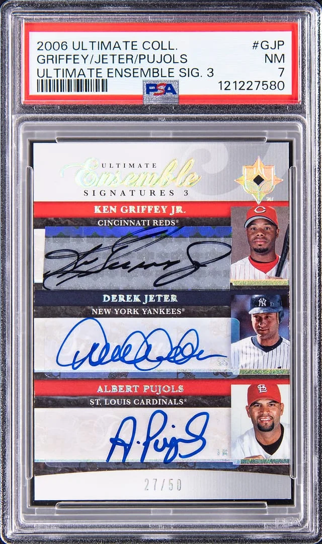 2006 Upper Deck Ultimate Collection Ken Griffey Jr./Derek Jeter/Albert Pujols Multi-Signed Ultimate Ensemble Signatures 3 #UES3-GJP card image
