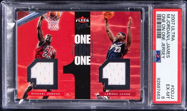 2007-08 Fleer Ultra Michael Jordan/LeBron James One on One Jersey #OO-JJ card image