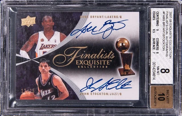 2007-08 Panini Kobe Bryant/John Stockton Exquisite Collection Finalists Dual Autographs #FA-BS card image