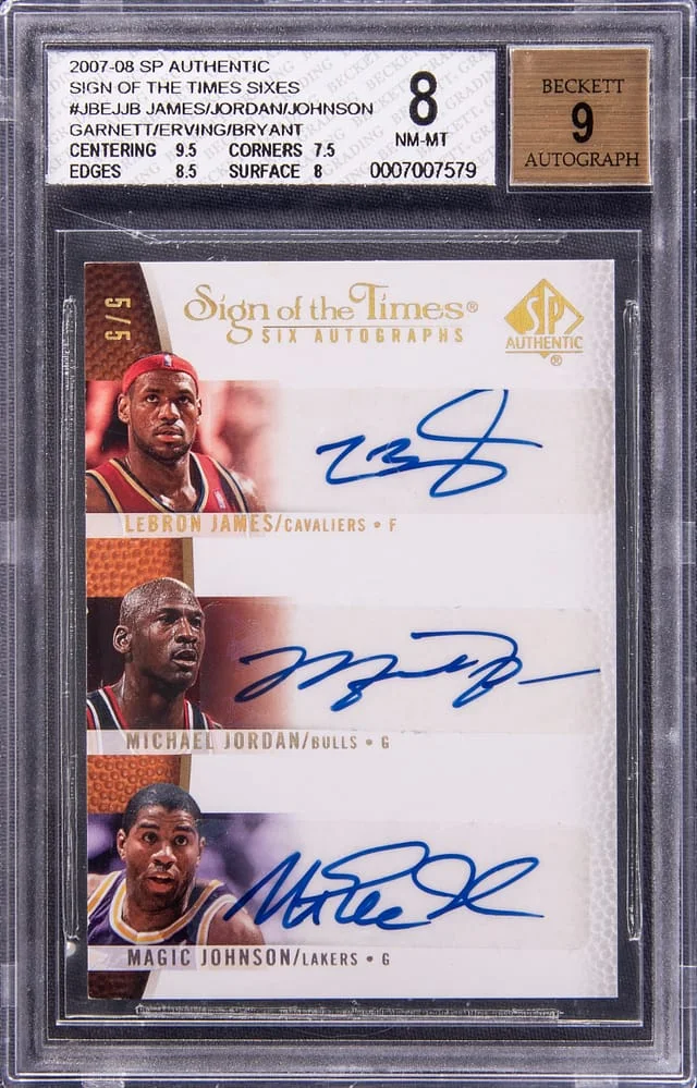2007-08 SP Authentic James/Jordan/Johnson/Garnett/Erving/Bryant Multi Sign of the Times Sixes #JBEJJB card image