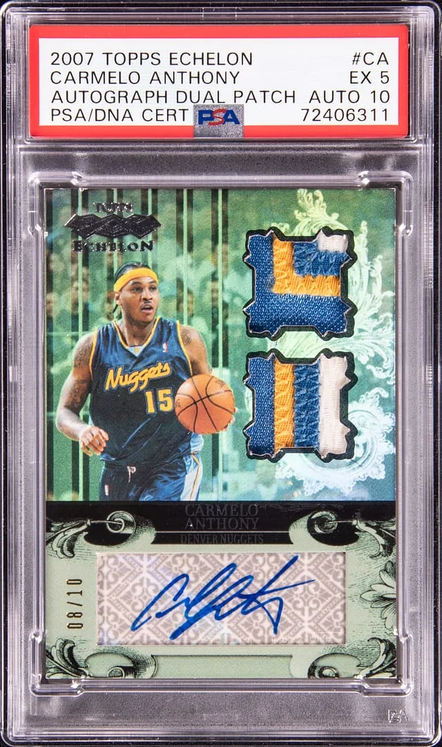 2007-08 Topps Carmelo Anthony Echelon Autograph Dual Patch #TEADP-CA card image