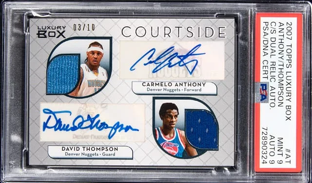 2007-08 Topps Carmelo Anthony/David Thompson Luxury Box Courtside Dual Relic Autograph #AT card image