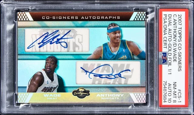 2007-08 Topps Carmelo Anthony/Dwyane Wade Co-Signers Dual Autograph Gold Foil #CS-1 card image