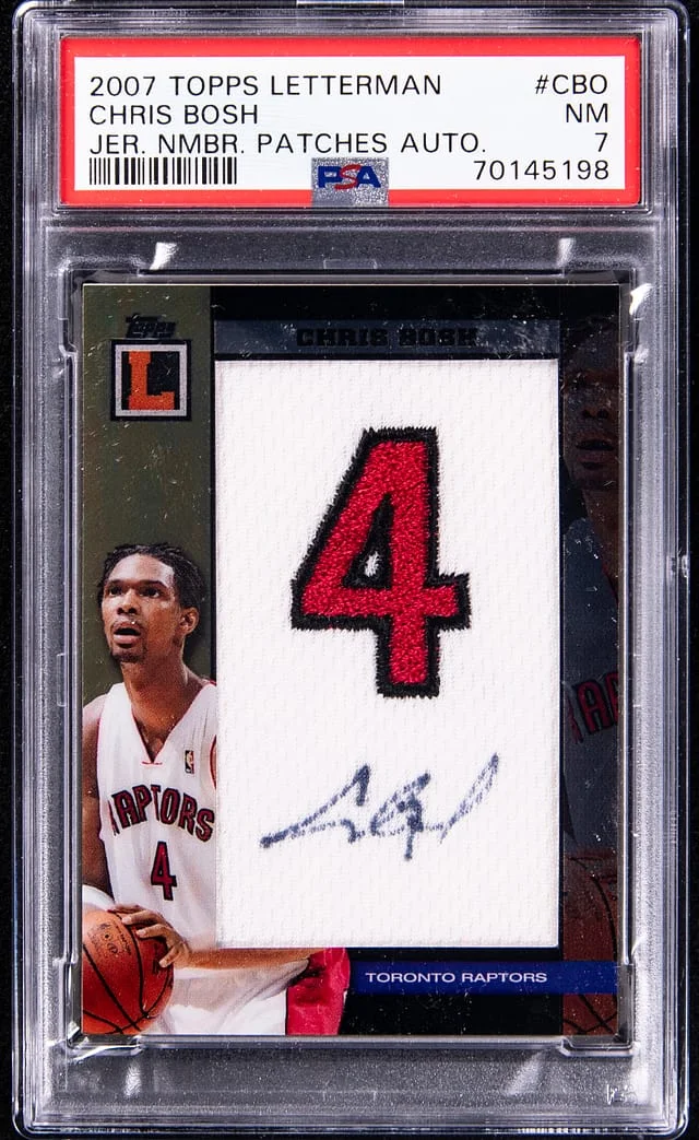 2007-08 Topps Chris Bosh Letterman Jersey Number Patch Autograph #CBO card image