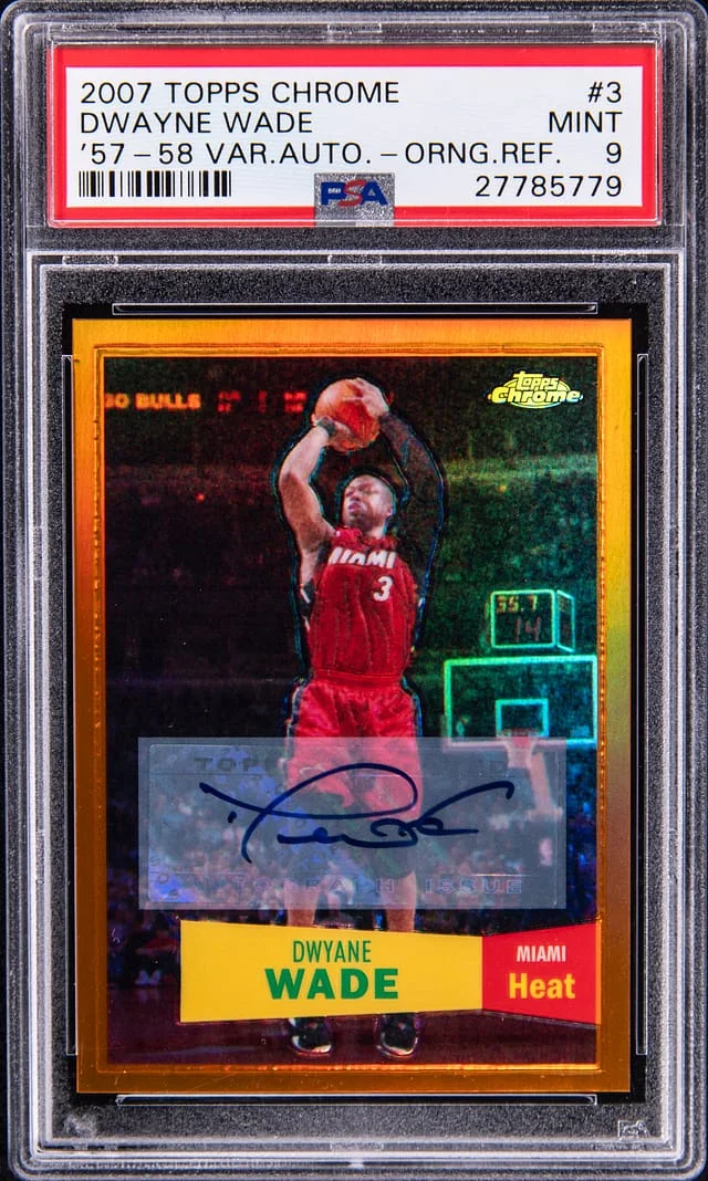 2007-08 Topps Chrome Dwyane Wade 57-58 Variation Autograph Orange Refractor #3 card image