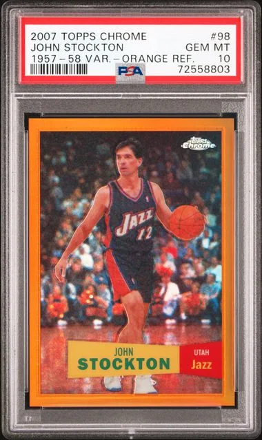 2007-08 Topps Chrome John Stockton 1957-58 Variation Orange Refractor #98 card image