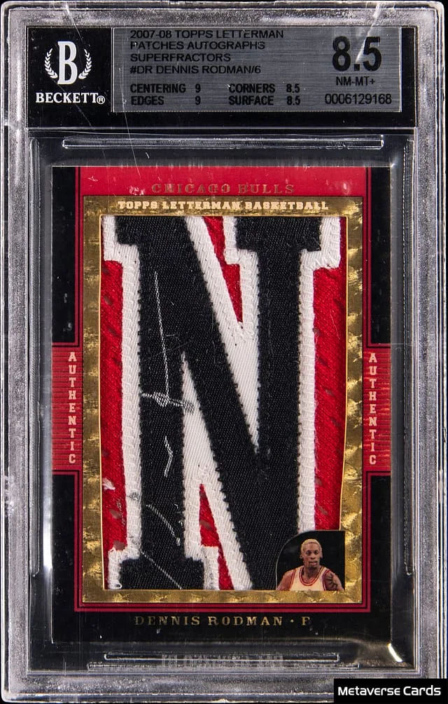 2007-08 Topps Dennis Rodman Letterman Patches Autographs SuperFractor #ALA-DR card image