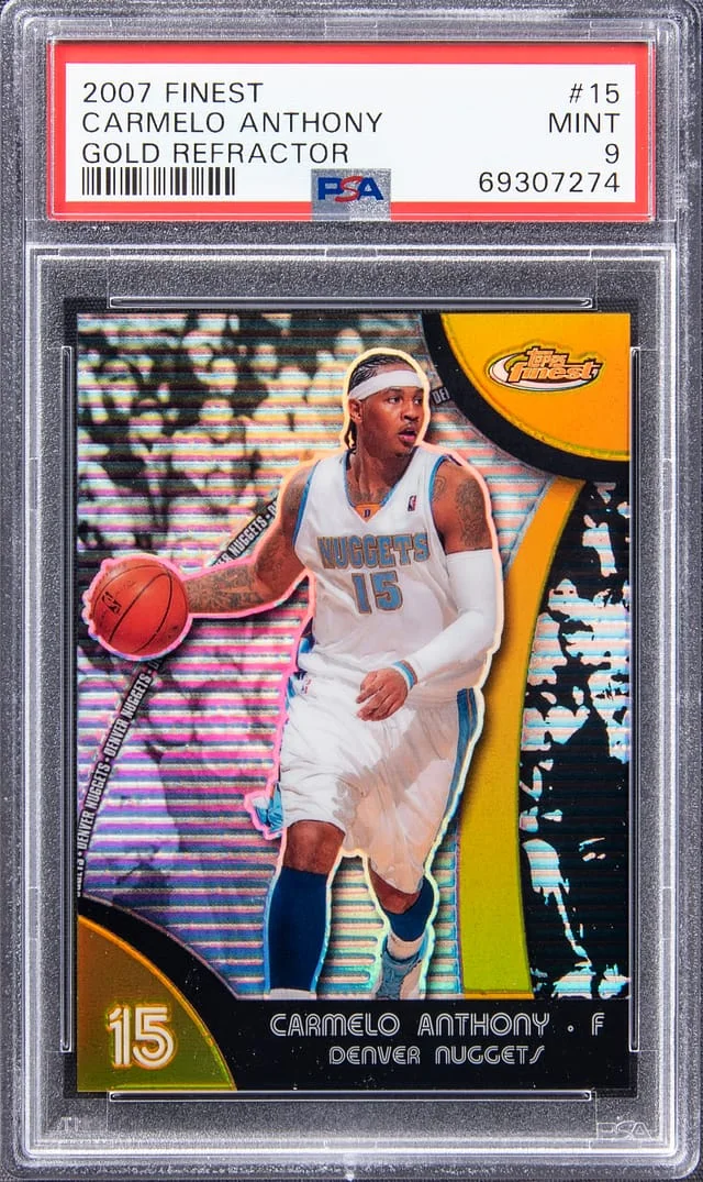 2007-08 Topps Finest Carmelo Anthony Blue Refractor #15 card image